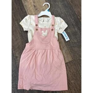 NEW Carter's Baby Girl Pink Overall Dress with Bunny Detail Shirt Set, 24 Months